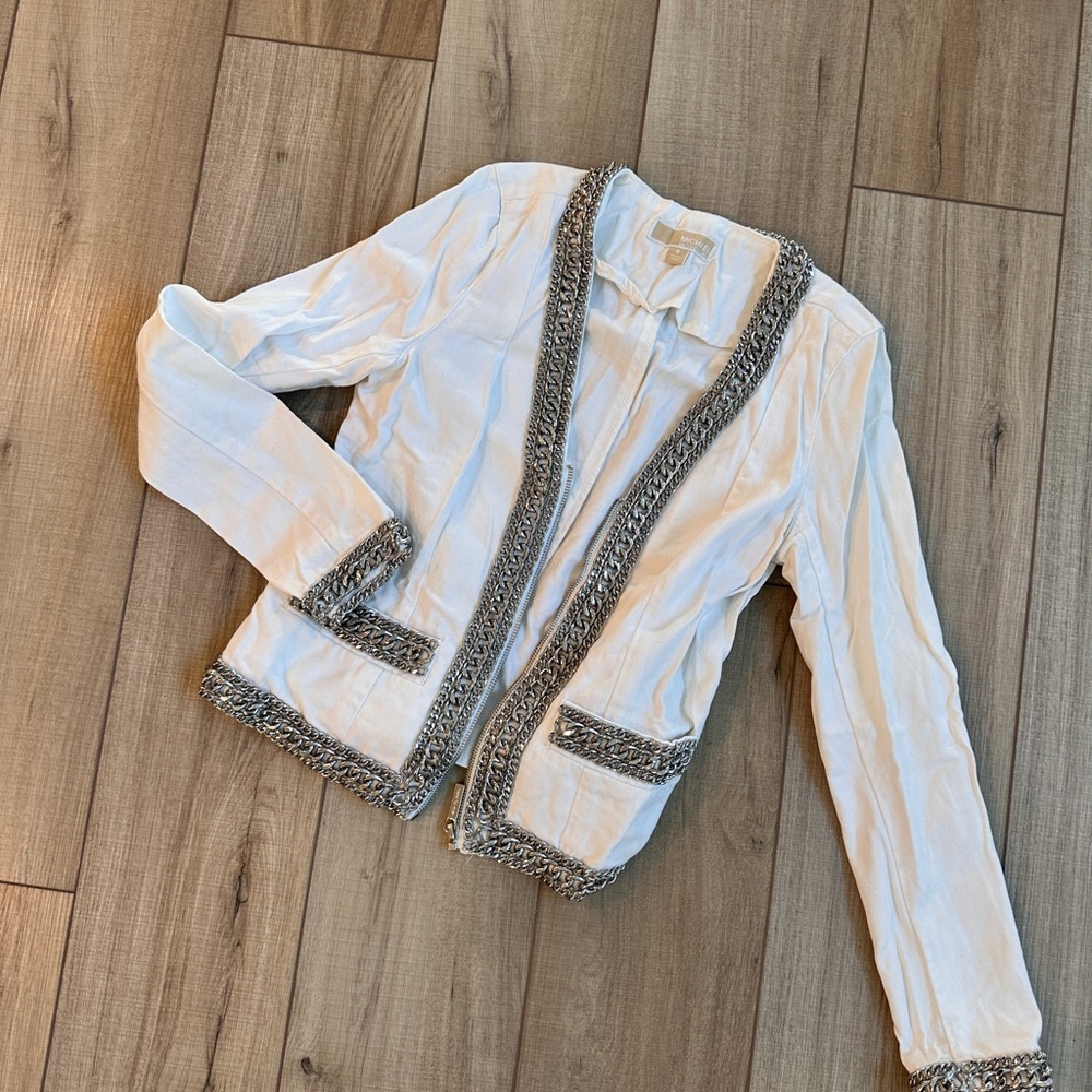 Michael Kors Jeans White Jacket with Chain Detail